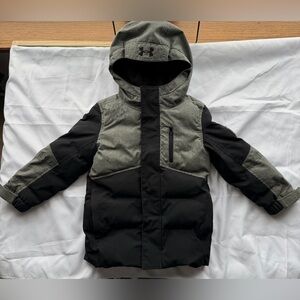 Under Armour Superthaw Insulated Puffer Youth Black/Gray Hooded Jacket Size 4